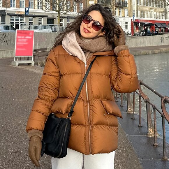 Harssidanzar Women's Khaki Winter Warm Lined With Fur Cuff Leather Gloves - Picture 5 of 7